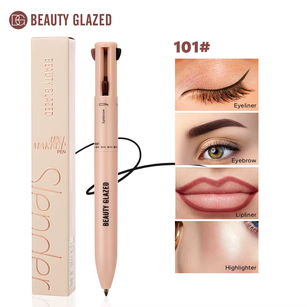 Multi-Function Beauty Glazed 4-In-1 Makeup Pen Waterproof Cosmetic Pencil for Eyeliner Brow Lip Highlighter